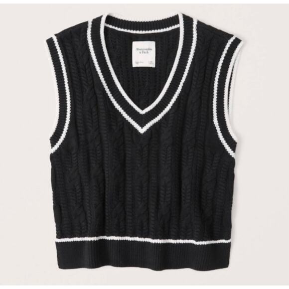 Abercrombie & Fitch Cropped V-Neck Sweater Vest Black White Trim Small - Picture 9 of 9